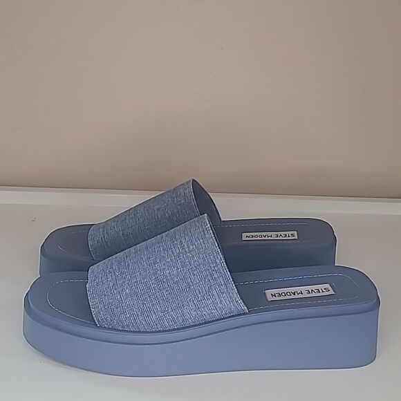 Steve Madden Gimmee Platform Wedge Sandal In Denim Various Size 8.5 - Picture 4 of 14